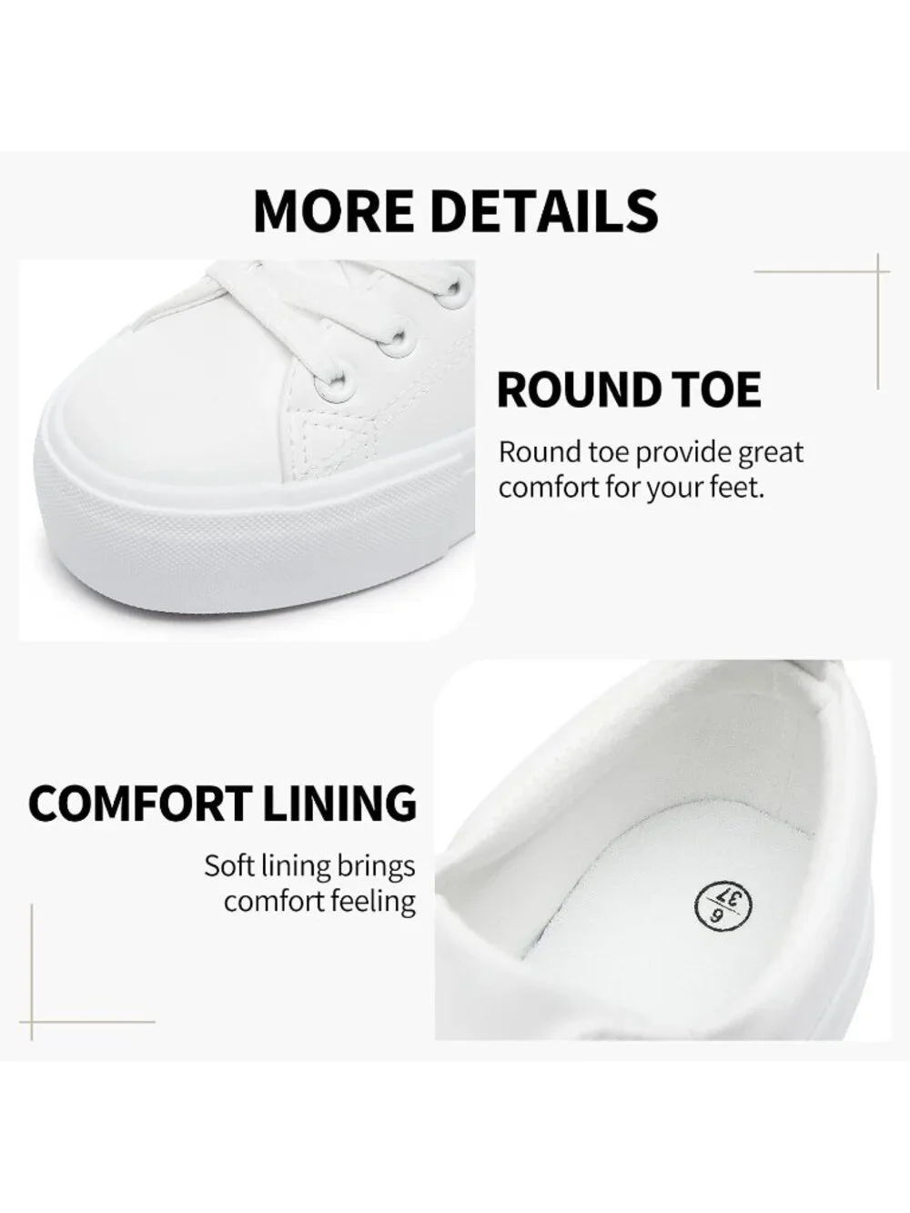 Womens White Faux Leather Sneakers PU Leather Shoes Slip Resistant Sneakers